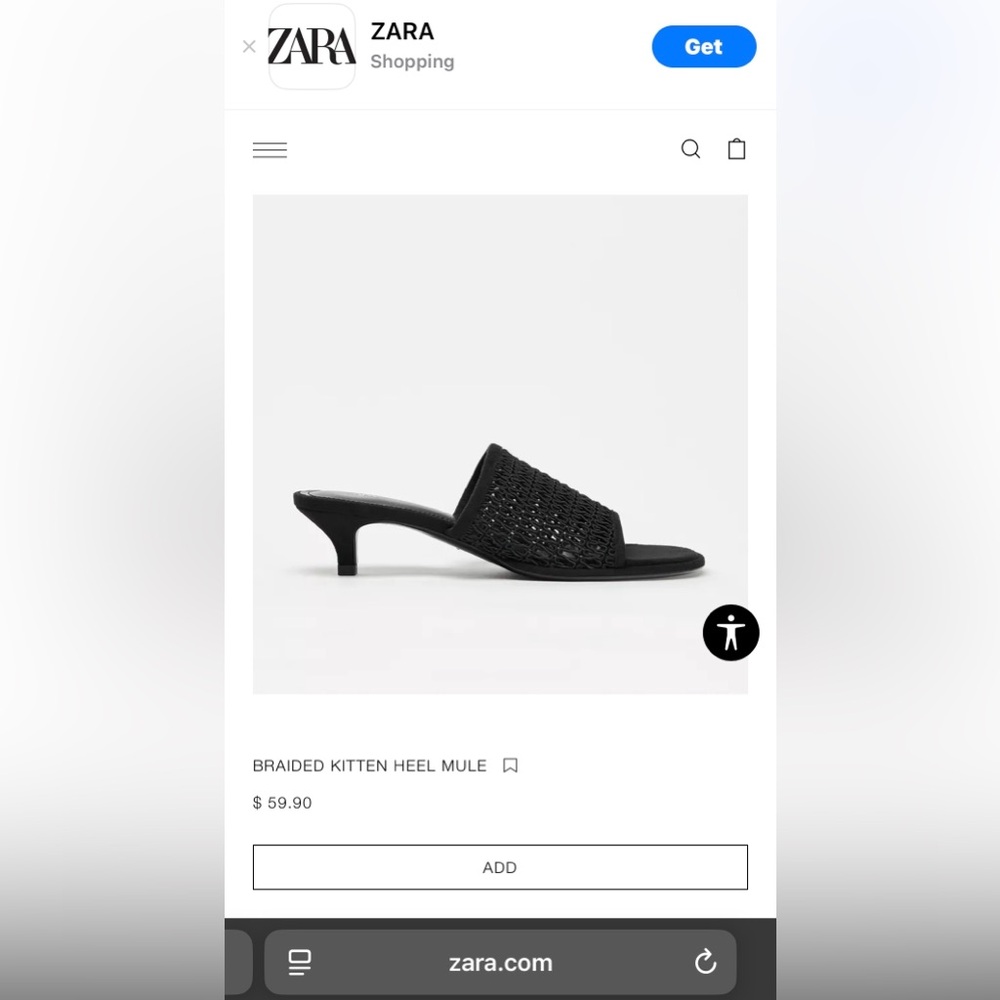 Zara Black Kitten Heel Mules